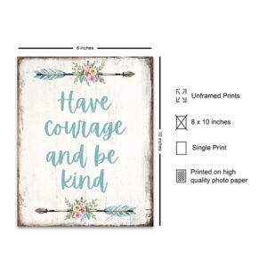 Have Courage and Be Kind Wall Decor Sign - Boho Bathroom Decor - Shabby Chic Bathroom Decor - Bathroom Wall Art - Restroom Sign - Rustic Powder Room, Guest Bath Decor - Blue Bathroom Decor for Women