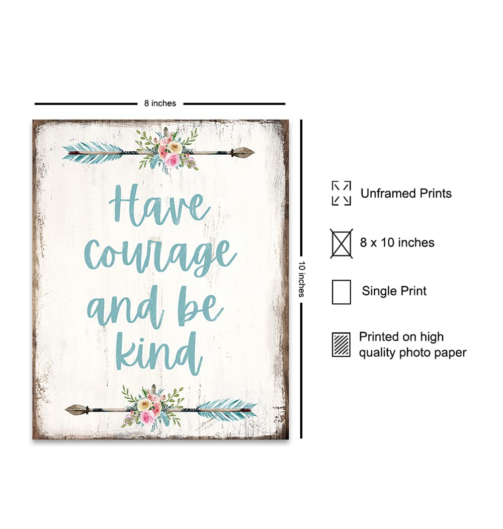 Have Courage and Be Kind Wall Decor Sign - Boho Bathroom Decor - Shabby Chic Bathroom Decor - Bathroom Wall Art - Restroom Sign - Rustic Powder Room, Guest Bath Decor - Blue Bathroom Decor for Women