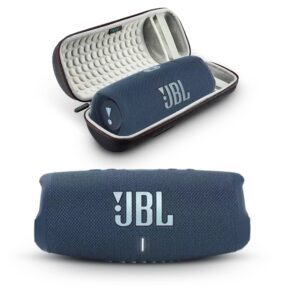 jbl charge 5 - portable bluetooth speaker with megen hardshell travel case with ip67 waterproof and usb charge out (blue)