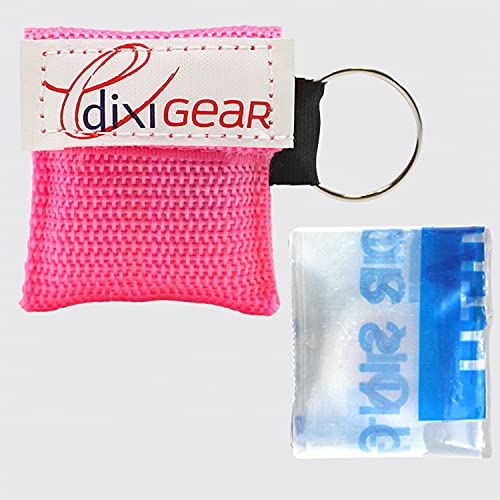 Ever Ready First Aid CPR Mask for Pocket or Key Chain, CPR Emergency Face Shield with One-Way Valve Breathing Barrier for First Aid or AED Training, 5 Count - Pink