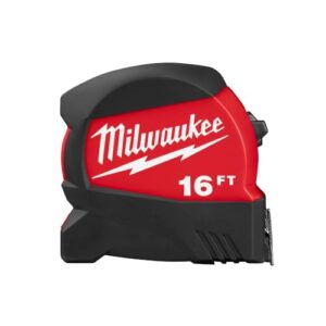 milwaukee measure tape milwaukee 48-22-0416 tape measure, 16 ft l blade, 1/2 in w blade, steel blade, abs case, black/red case
