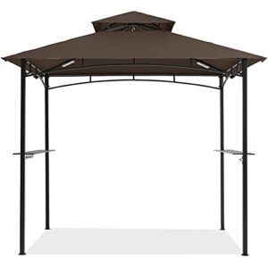 cooshade 8'x 5' grill gazebo double tiered outdoor bbq gazebo canopy with led light (brown)