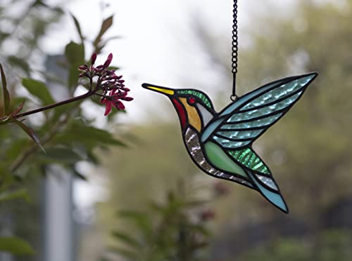 HAOSUM Stained Glass Birds Window Hangings, Stained Glass Hummingbird Decorations,Bird Suncatcher for Window Decor Hummingbird Gifts for Mom,Bird Lovers