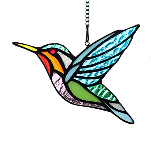 HAOSUM Stained Glass Birds Window Hangings, Stained Glass Hummingbird Decorations,Bird Suncatcher for Window Decor Hummingbird Gifts for Mom,Bird Lovers