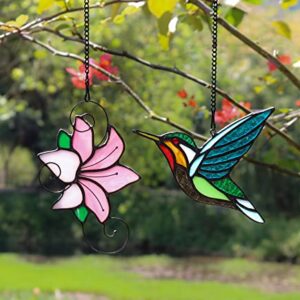 HAOSUM Stained Glass Birds Window Hangings, Stained Glass Hummingbird Decorations,Bird Suncatcher for Window Decor Hummingbird Gifts for Mom,Bird Lovers