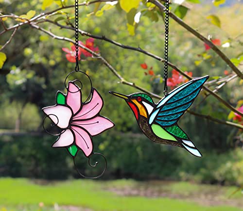 HAOSUM Stained Glass Birds Window Hangings, Stained Glass Hummingbird Decorations,Bird Suncatcher for Window Decor Hummingbird Gifts for Mom,Bird Lovers