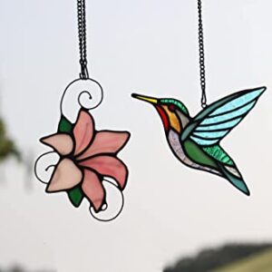 HAOSUM Stained Glass Birds Window Hangings, Stained Glass Hummingbird Decorations,Bird Suncatcher for Window Decor Hummingbird Gifts for Mom,Bird Lovers