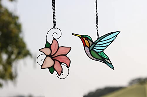 HAOSUM Stained Glass Birds Window Hangings, Stained Glass Hummingbird Decorations,Bird Suncatcher for Window Decor Hummingbird Gifts for Mom,Bird Lovers