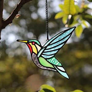 HAOSUM Stained Glass Birds Window Hangings, Stained Glass Hummingbird Decorations,Bird Suncatcher for Window Decor Hummingbird Gifts for Mom,Bird Lovers