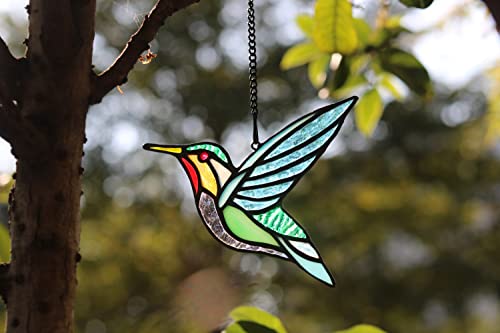 HAOSUM Stained Glass Birds Window Hangings, Stained Glass Hummingbird Decorations,Bird Suncatcher for Window Decor Hummingbird Gifts for Mom,Bird Lovers