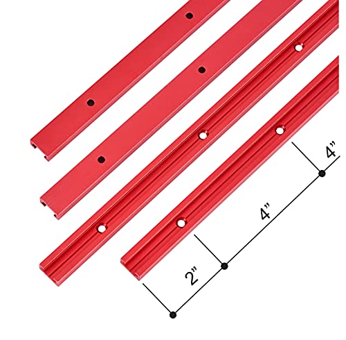 T Track 36" with Wood Screws-Double Cut Profile Universal T-Track with Predrilled Mounting Holes-T Track Woodworking-Fine Sandblast Anodized-Red Color-4PK