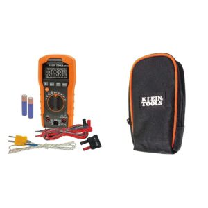 klein tools mm400 multimeter, digital auto ranging, ac/dc voltage, current, capacitance, frequency, duty-cycle, diode, continuity, temp 600v & 69401 multimeter carrying case