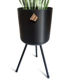 magarz mid-century metal flowerpot with stands, black stylish modern floor-standing flowerpot,suitable for orchid, aloe indoor outdoor decoration 8.5'' wide 18'' high