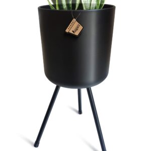 magarz Mid-Century Metal Flowerpot with Stands, Black Stylish Modern Floor-Standing Flowerpot,Suitable for Orchid, Aloe Indoor Outdoor Decoration 8.5'' Wide 18'' high