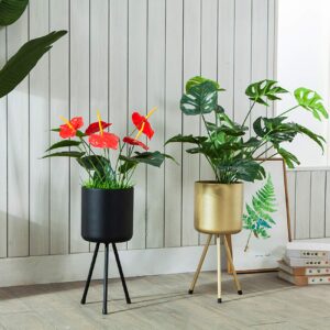 magarz Mid-Century Metal Flowerpot with Stands, Black Stylish Modern Floor-Standing Flowerpot,Suitable for Orchid, Aloe Indoor Outdoor Decoration 8.5'' Wide 18'' high