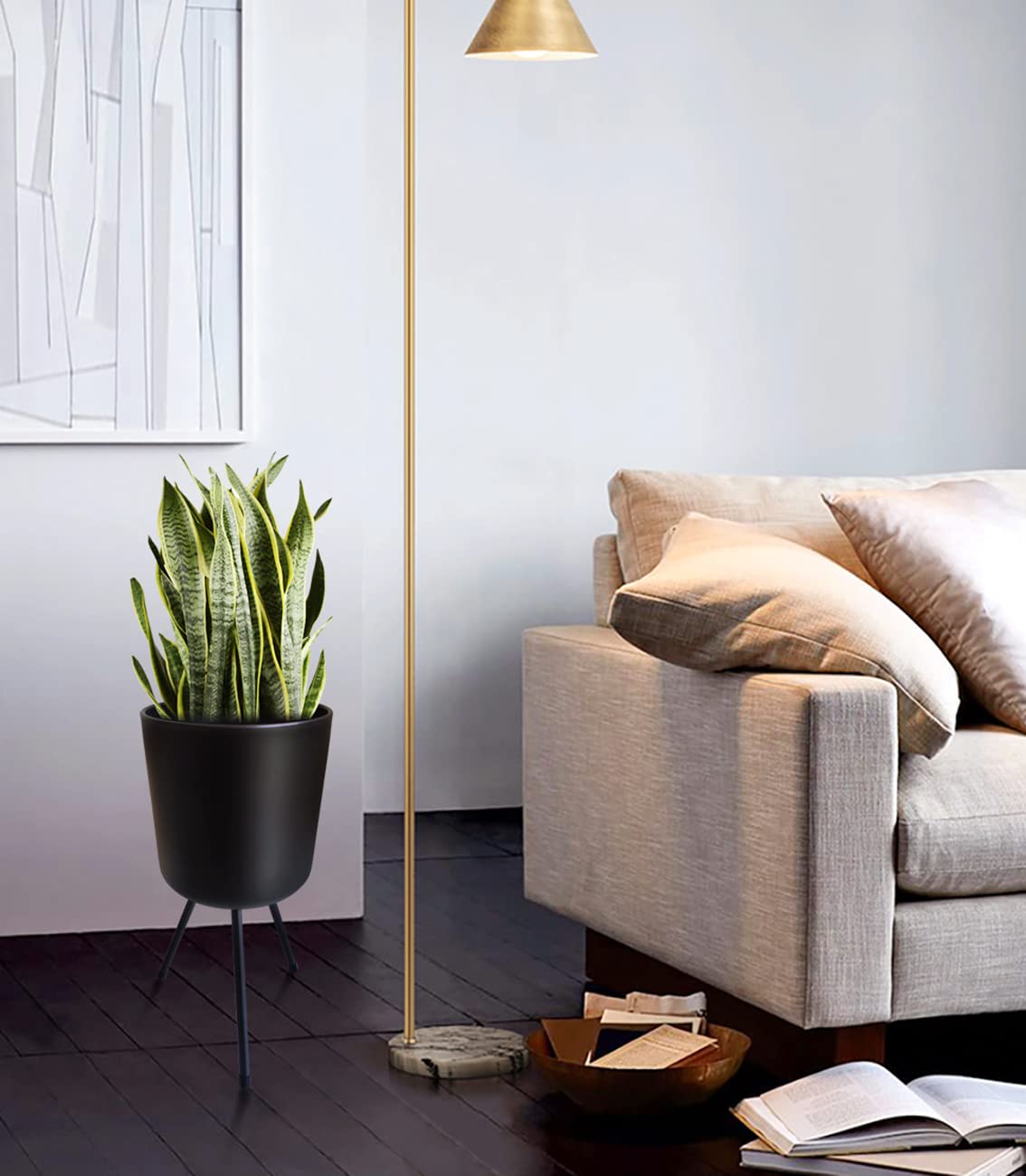 magarz Mid-Century Metal Flowerpot with Stands, Black Stylish Modern Floor-Standing Flowerpot,Suitable for Orchid, Aloe Indoor Outdoor Decoration 8.5'' Wide 18'' high