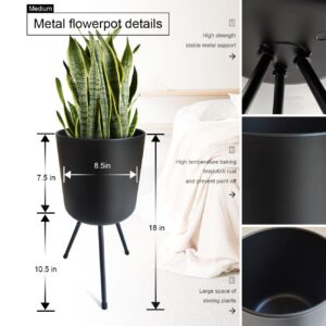 magarz Mid-Century Metal Flowerpot with Stands, Black Stylish Modern Floor-Standing Flowerpot,Suitable for Orchid, Aloe Indoor Outdoor Decoration 8.5'' Wide 18'' high