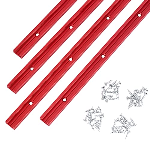 T Track 48" with Wood Screws-Double Cut Profile Universal T-Track with Predrilled Mounting Holes-T Track Woodworking-Fine Sandblast Anodized-Red Color-4PK