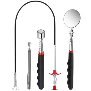 patelai 4 pieces christmas telescoping magnet pick up tool set extendable claw grabber tool bendable spring telescoping inspection mirror 2 lb/ 20 lb magnetic stick gadget for home sink drains