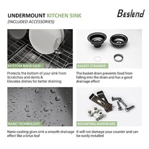 30 Inch Black Undermount Kitchen Sink - Beslend 30"x18"x10" Gunmetal Black Stainless Steel Kitchen Sink 16 Gauge 10 Inch Deep Single Bowl Basin
