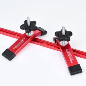 STRONGROWTH T track Hold Down Clamps - Double Cut Profile Universal T-Track Clamps, 6-3/8"L x 1-1/4"W - Woodworking and Clamps - Fine Sandblast Anodized - Red Color-2PK