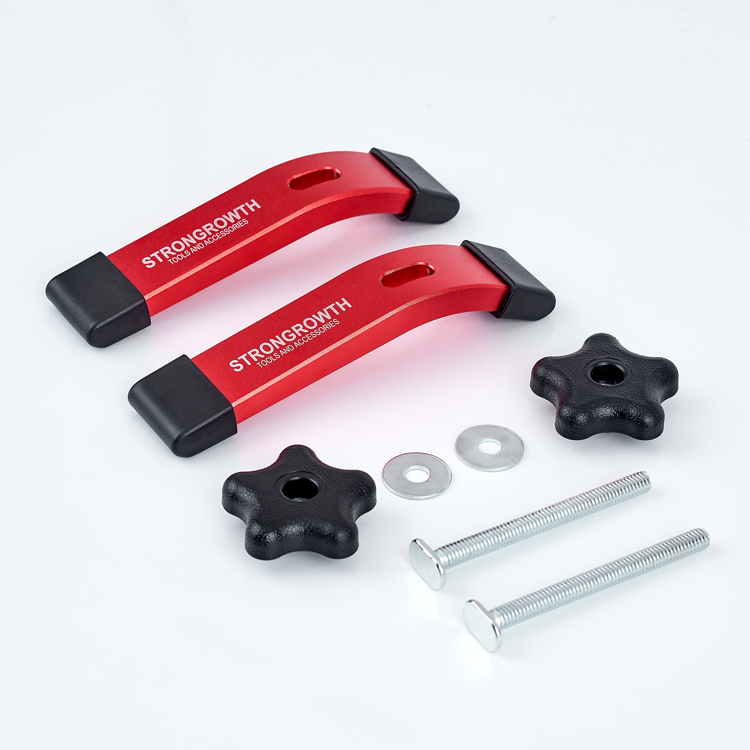 STRONGROWTH T track Hold Down Clamps - Double Cut Profile Universal T-Track Clamps, 6-3/8"L x 1-1/4"W - Woodworking and Clamps - Fine Sandblast Anodized - Red Color-2PK