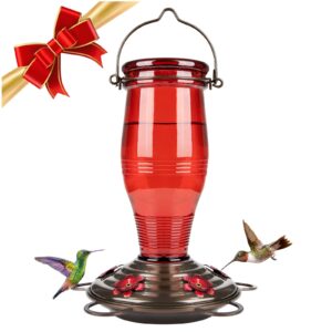 bolite 18006cr hummingbird feeder, vintage bottle glass hummingbird feeders for outdoors, 25 ounces, red