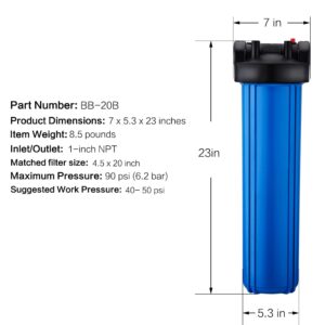 Geekpure 20 Inch Whole House Water Filter Housing-1"NPT Bras Port -Fit 4.5 x 20 Inch Filter -Blue(1)