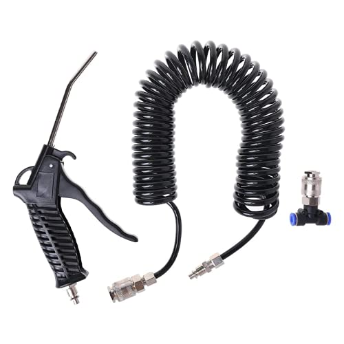 Air Blow Gun Kit Air Duster Cleaning Nozzle Blow Spray Tool Kit with 5 Meter Long Coil PU Air Hose,5×8mm(Black)