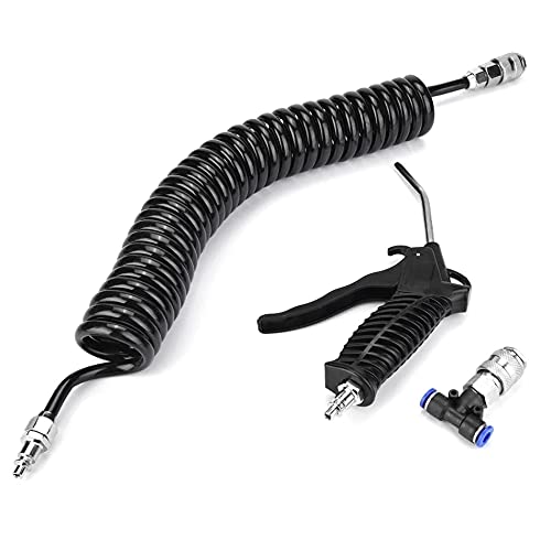 Air Blow Gun Kit Air Duster Cleaning Nozzle Blow Spray Tool Kit with 5 Meter Long Coil PU Air Hose,5×8mm(Black)