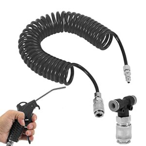 Air Blow Gun Kit Air Duster Cleaning Nozzle Blow Spray Tool Kit with 5 Meter Long Coil PU Air Hose,5×8mm(Black)