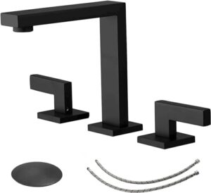 bwe widespread bathroom faucet 3 hole matte black with pop up drain assembly and supply hose bathroom faucets for sink 2-handle 3 pieces 8 inch basin lavatory mixer tap lead-free