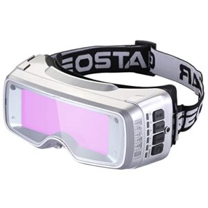geostar true color digital auto darkening welding goggle, wide shade range 5,7,9,11,13, with face shield and anti-fire hood , welder face mask ,for tig mig plasma arc welding cutting ,grinding,silver