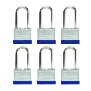 lanube laminated keyed padlock (1-9/16", 40mm), keyed alike locks, long shackle,marked blue plastic hoop, pack of 6…