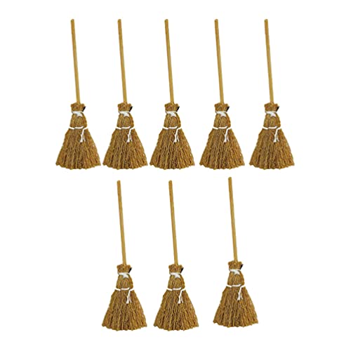 Yardwe 8pcs Miniature Artificial Mini Brooms Straw Craft Decoration Witches Accessory for Halloween Party