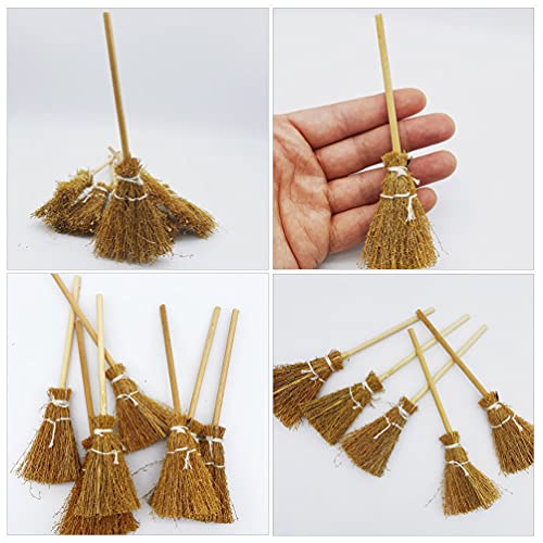 Yardwe 8pcs Miniature Artificial Mini Brooms Straw Craft Decoration Witches Accessory for Halloween Party