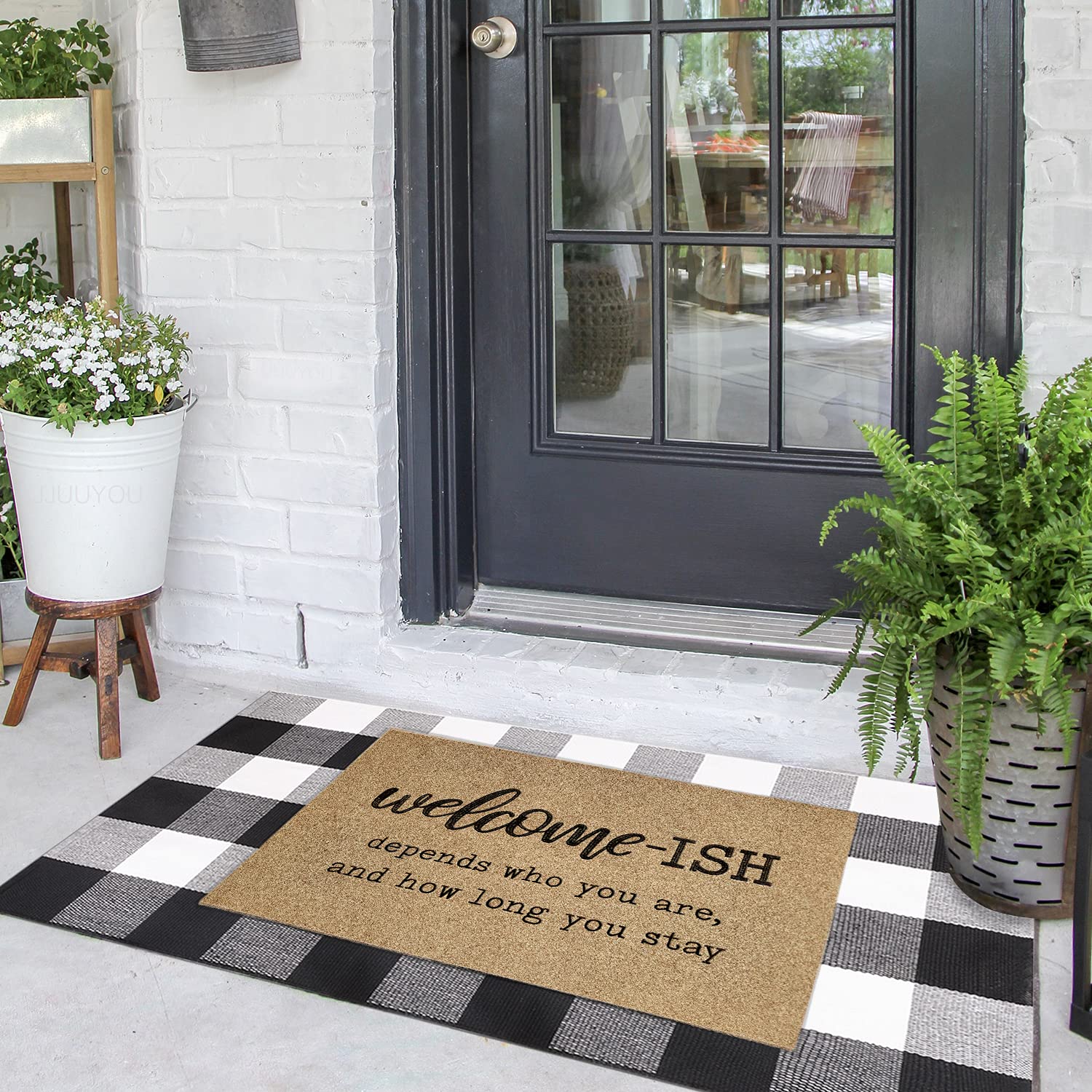 JJUUYOU Welcome Mats for Front Door Outdoor Entry Welcome Ish Depends Who You are Doormat Non Slip Rubber Mat for Home Indoor Farmhouse Funny Kitchen Mats Patio Full Brown