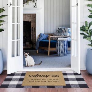 JJUUYOU Welcome Mats for Front Door Outdoor Entry Welcome Ish Depends Who You are Doormat Non Slip Rubber Mat for Home Indoor Farmhouse Funny Kitchen Mats Patio Full Brown