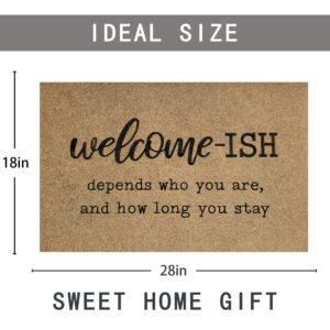 JJUUYOU Welcome Mats for Front Door Outdoor Entry Welcome Ish Depends Who You are Doormat Non Slip Rubber Mat for Home Indoor Farmhouse Funny Kitchen Mats Patio Full Brown