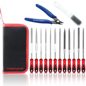 chentuopo small file set, needle diamond files 14pcs, 6 steel files & 6pcs jewlers files for precision metal file work, wood, jewelry, model, diy and nearly all uses. free bonus: cutter