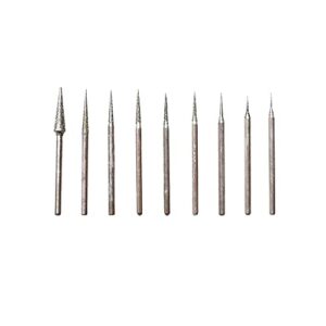 pirhosigma 9 pcs diamond burr engraving pointed needle bits grinding mounted point carving polishing for rotary tool replacement (0.5~4 mm)