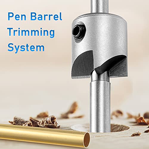 7 Pieces Pen Barrel Trimmer Kit Pen Barrel Trimming System Mill Trimmer Set 7 mm 8 mm 3/8 Inch 10 mm Cutter Shafts, Cutting Head Sleeve Adapter Hex Key Wrench for Woodworking Pen Kit Preparation