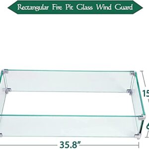 Fire Pit Glass Wind Guard,29” x 13” x 6” Rectangular Clear Tempered Glass Wind Guard ，Fire-Resistant Wind Screens Kit 5/16inch Thickness for Series 401/403 Outdoor Propane Fire Pit Tables.