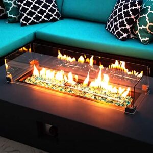 Fire Pit Glass Wind Guard,29” x 13” x 6” Rectangular Clear Tempered Glass Wind Guard ，Fire-Resistant Wind Screens Kit 5/16inch Thickness for Series 401/403 Outdoor Propane Fire Pit Tables.