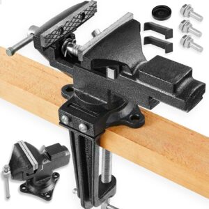 dual-purpose combined universal vise 360° swivel base work, bench vise or table vise clamp-on with quick adjustment, 3.3" movable home vice for woodworking