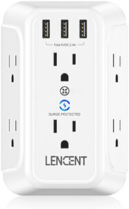 lencent usb wall charger, surge protector 6 outlet extender with 3 usb ports, 1728j power strip multi plug,3-sided widely spaced adapter multiple expander,mountable wall tap for home travel office