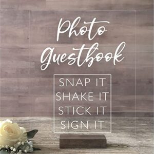 Wedding Photo Guestbook Acrylic Sign | Wedding Guest Book Sign-in | Clear Lucite Sign with Stand | Handmade & Hand-Painted Sign Our Guestbook Message Sign (8x10, Dark Walnut)