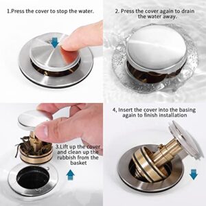 Pop-Up Drain Stainless Steel with Overflow Anti-Clogging for Vessel Sink Lavatory Vanity Sink Drain with Strainer Basket, Brushed Nickel