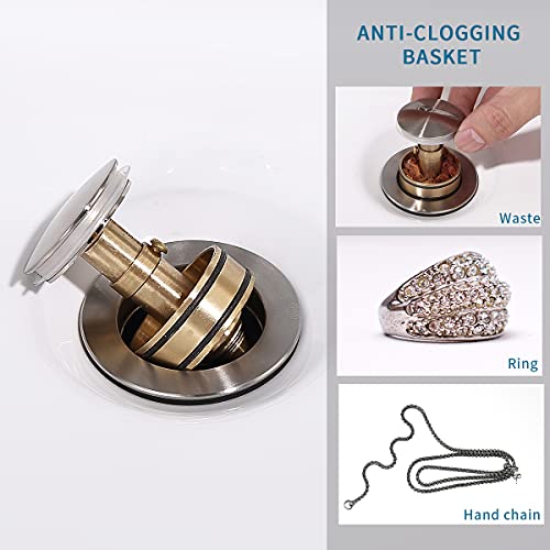 Pop-Up Drain Stainless Steel with Overflow Anti-Clogging for Vessel Sink Lavatory Vanity Sink Drain with Strainer Basket, Brushed Nickel