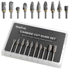 handook tungsten carbide double cut burr set, with 1/8" shank 1/4" grinding head length tungsten steel for grinder, diy wood-working carving, soft metal polishing, engraving, drilling(10pcs)